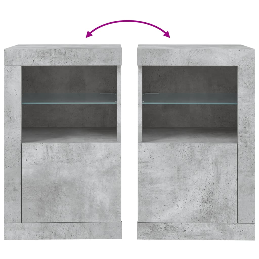 Side Cabinets with LED Lights 2 pcs Concrete Grey Engineered Wood