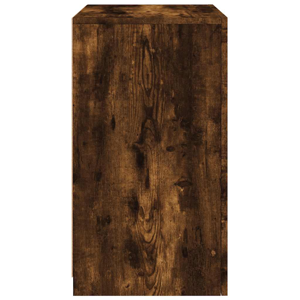 Side Cabinet with LED Lights Smoked Oak Engineered Wood