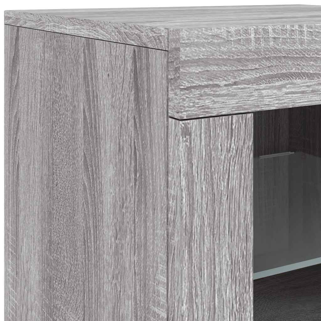 Side Cabinet with LED Lights Grey Sonoma Engineered Wood