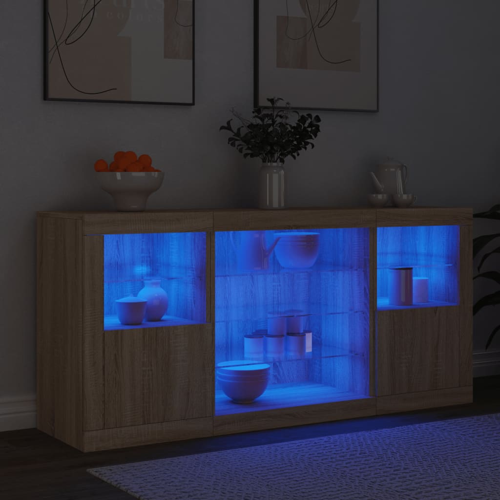 Sideboard with LED Lights Sonoma Oak 142.5x37x67 cm