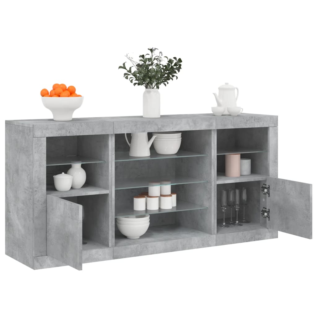 Sideboard with LED Lights Concrete Grey 142.5x37x67 cm