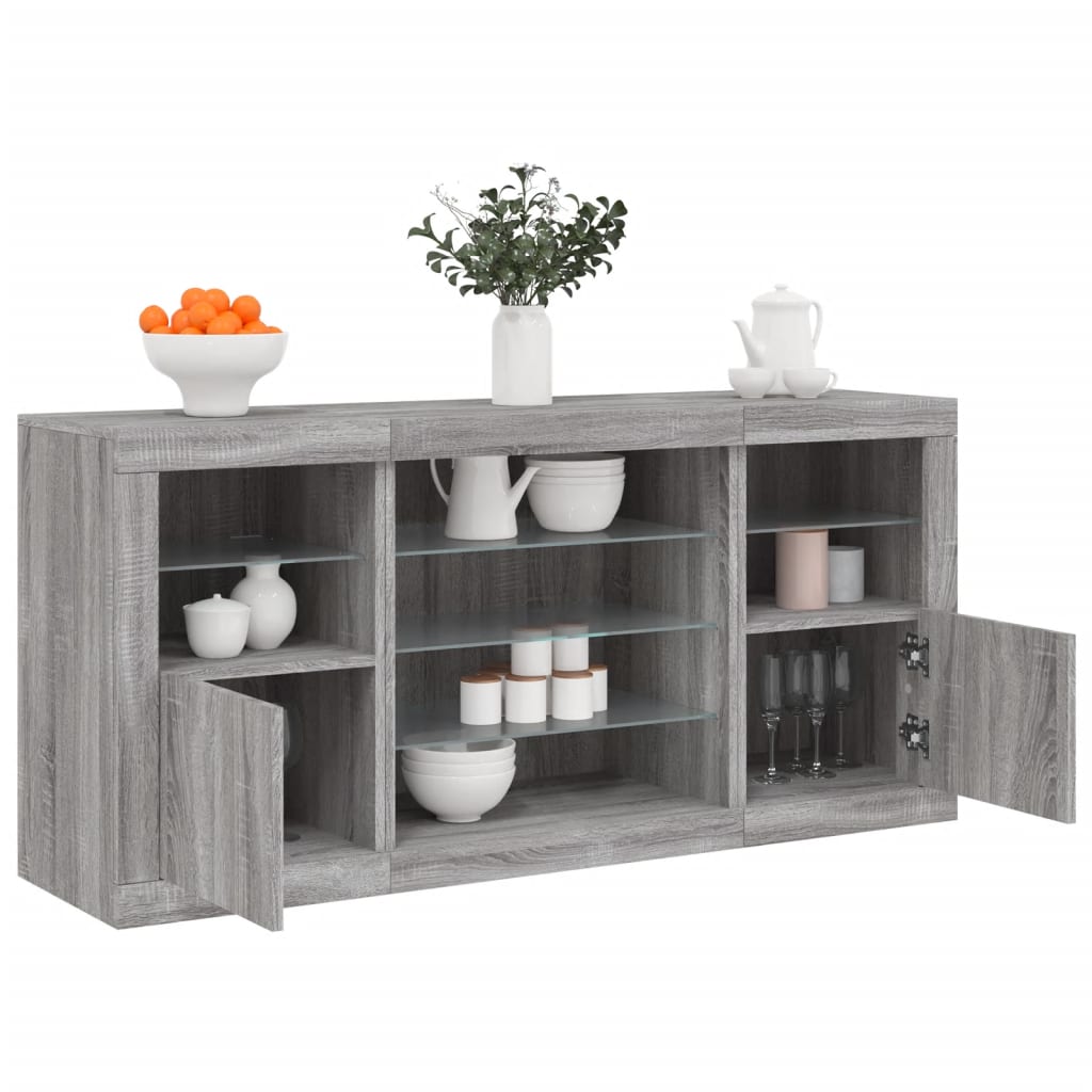 Sideboard with LED Lights Grey Sonoma 142.5x37x67 cm
