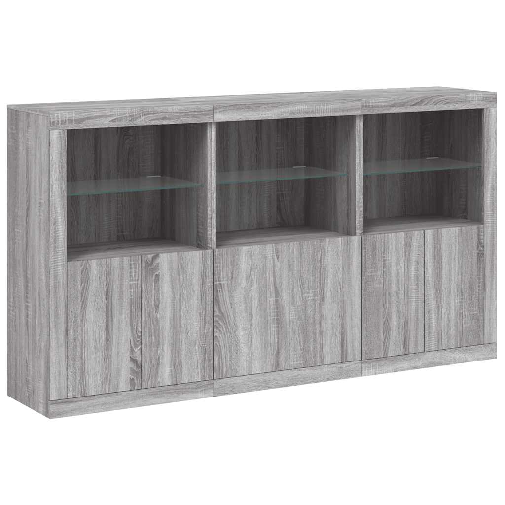 Sideboard with LED Lights Grey Sonoma 181.5x37x100 cm