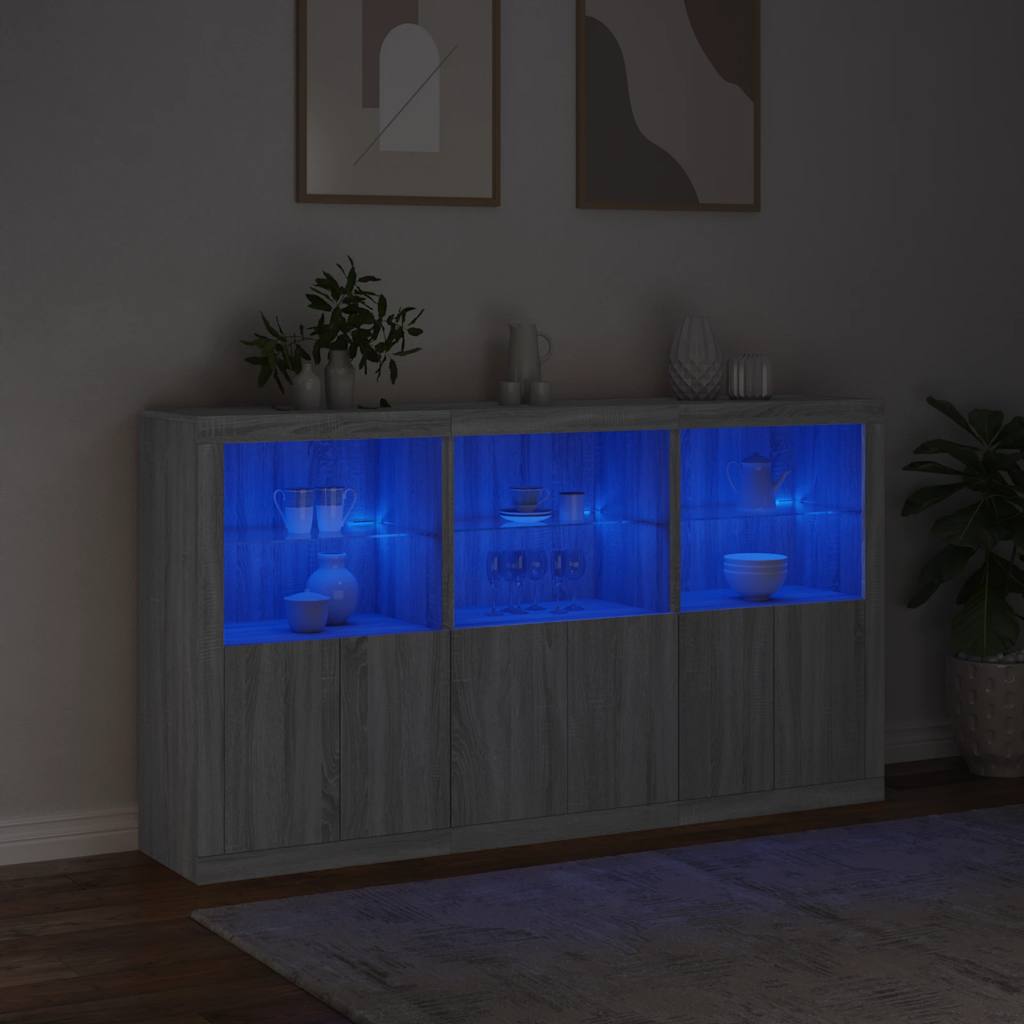 Sideboard with LED Lights Grey Sonoma 181.5x37x100 cm