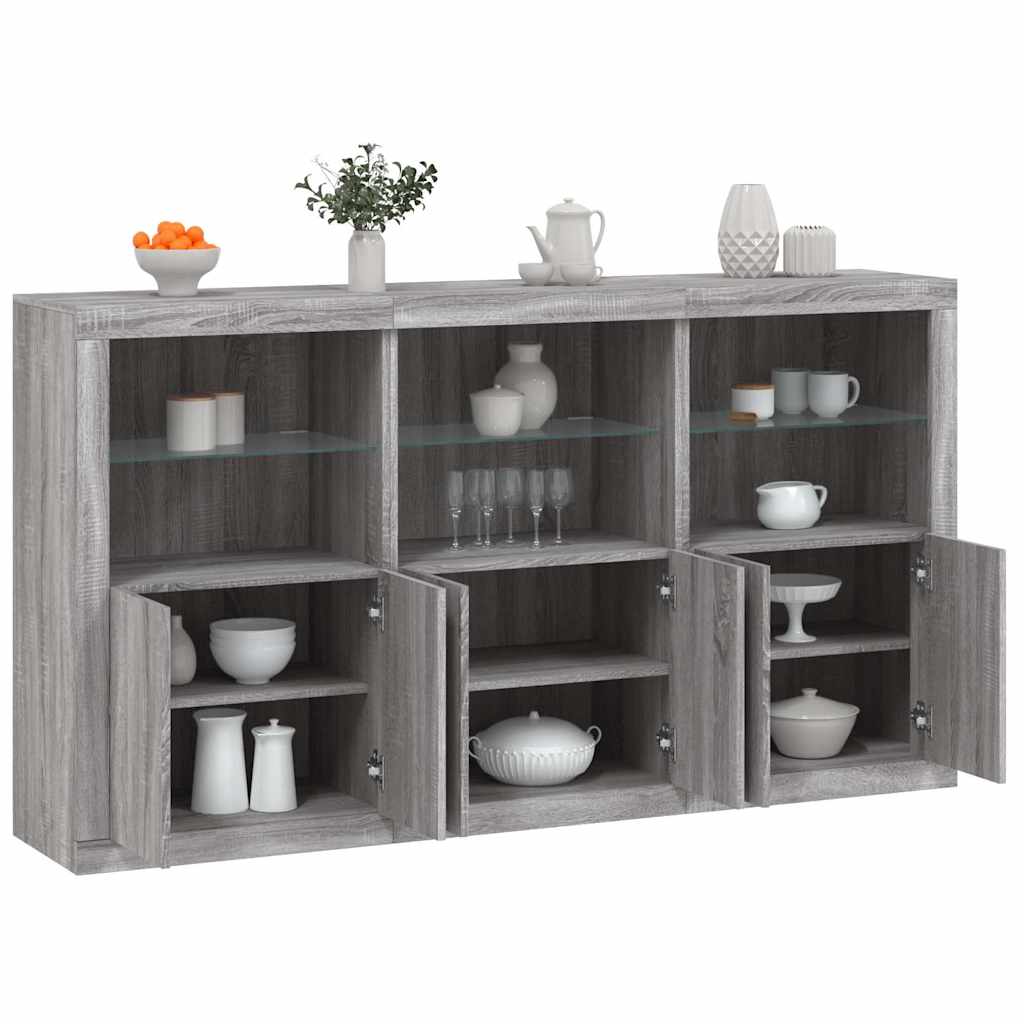 Sideboard with LED Lights Grey Sonoma 181.5x37x100 cm