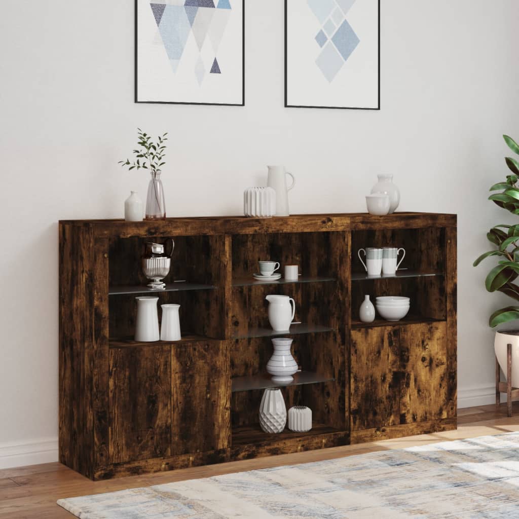Sideboard with LED Lights Smoked Oak 181.5x37x100 cm
