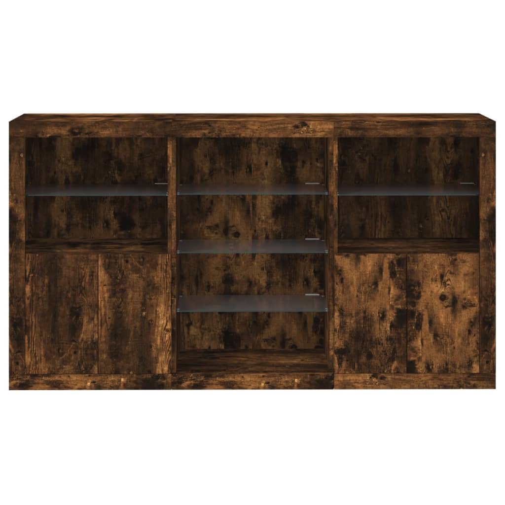 Sideboard with LED Lights Smoked Oak 181.5x37x100 cm