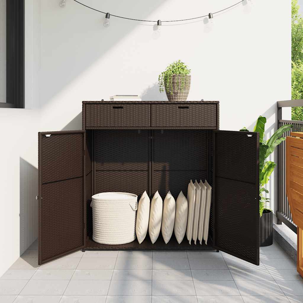Garden Storage Cabinet Brown 105x55x113 cm Poly Rattan