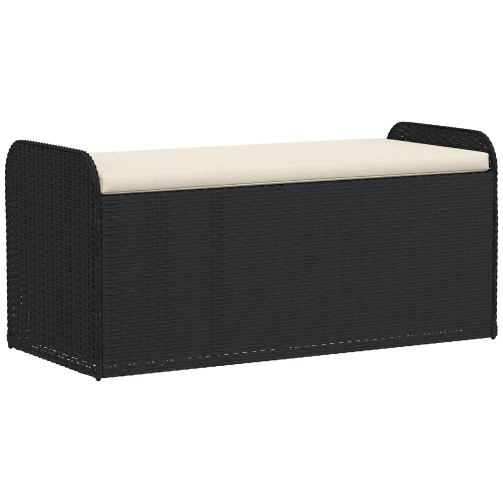 Storage Bench with Cushion Black 115x51x52 cm Poly Rattan
