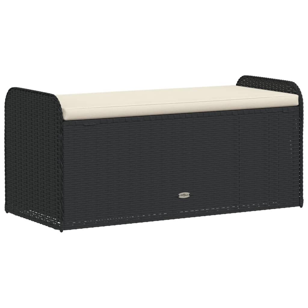 Storage Bench with Cushion Black 115x51x52 cm Poly Rattan