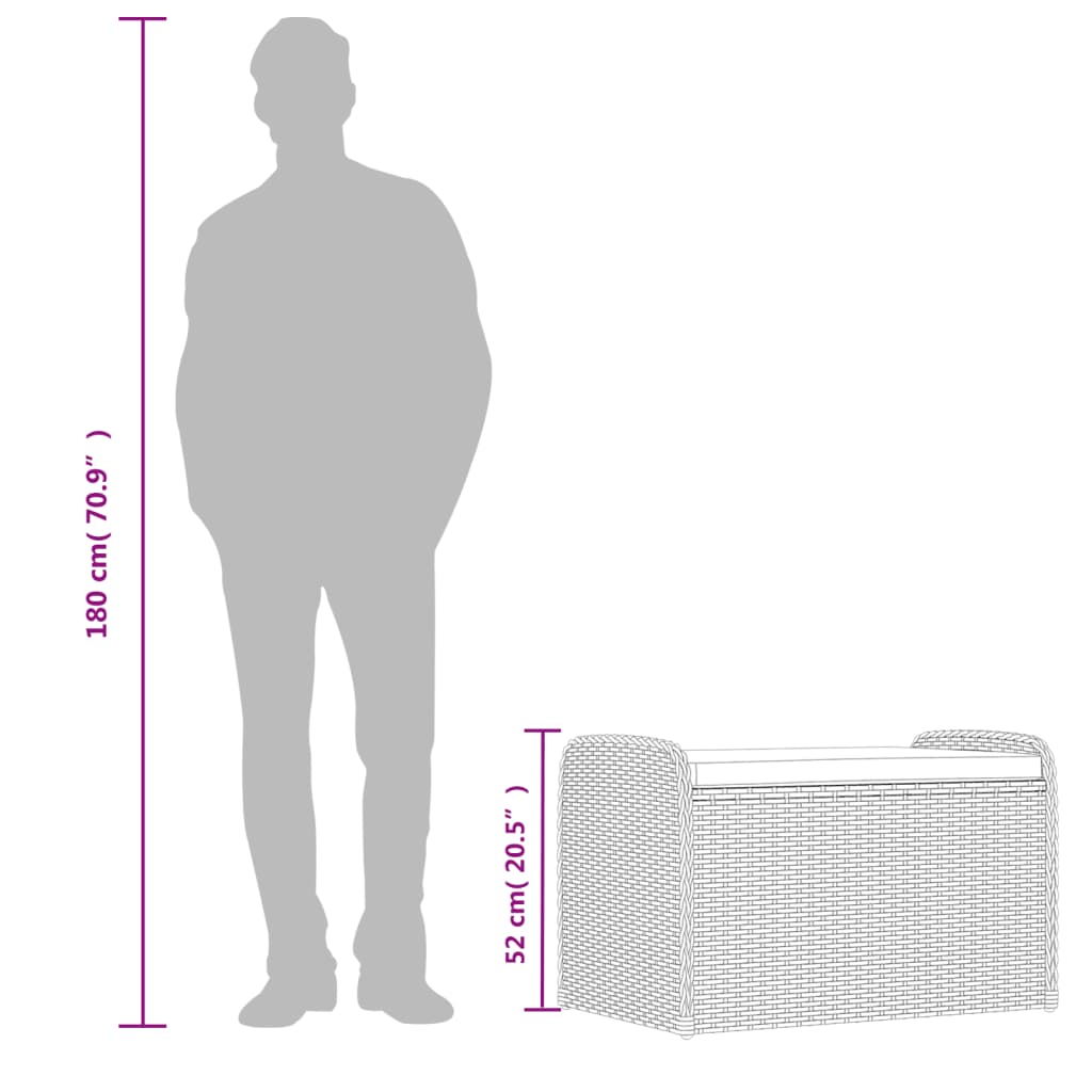 Storage Bench with Cushion Grey 80x51x52 cm Poly Rattan