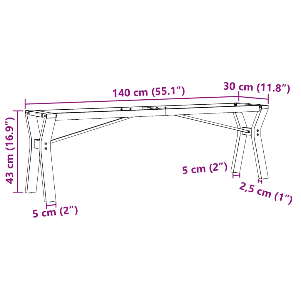 Coffee Table Legs Y-Frame 140X30X43 Cm Steel