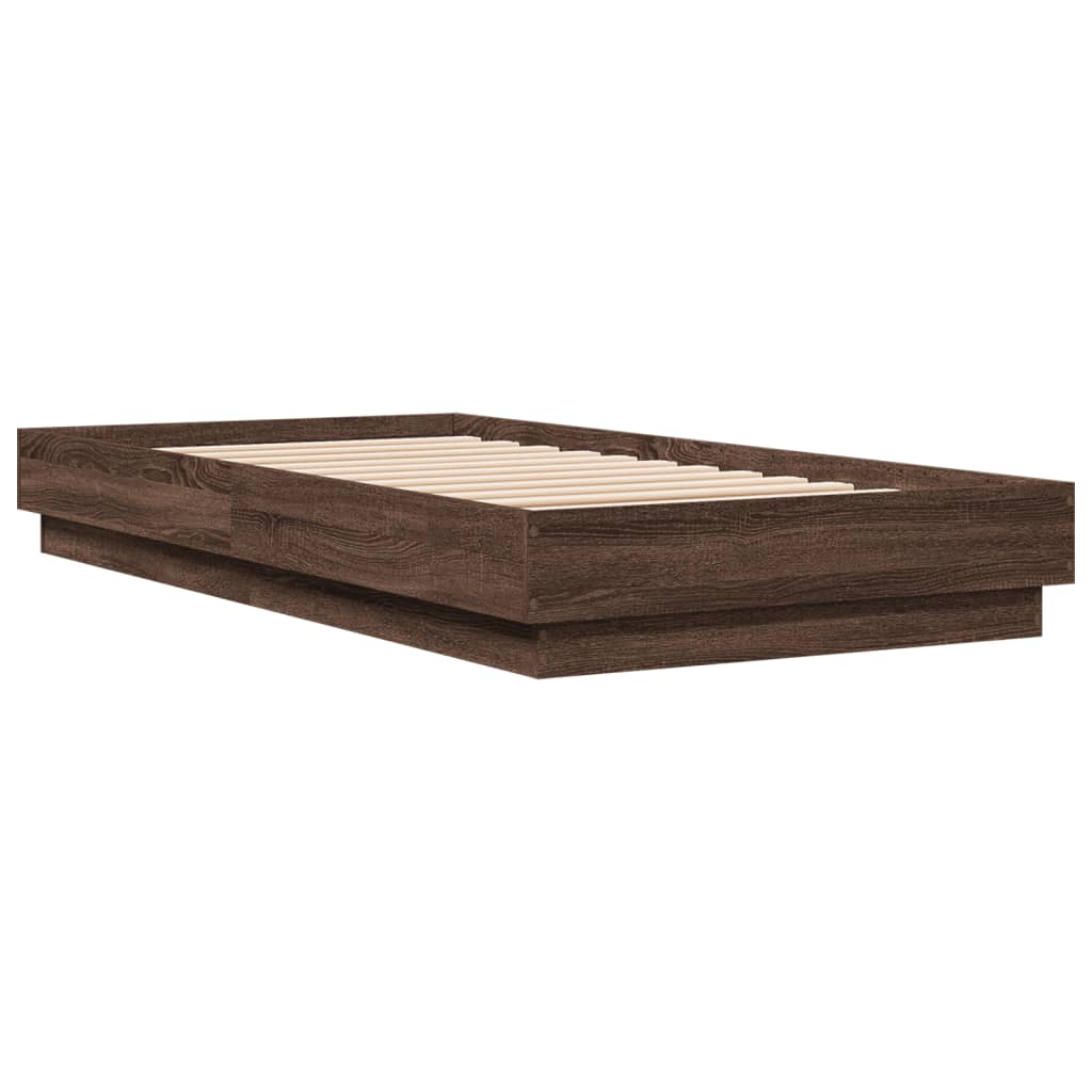 Bed Frame without Mattress with LED Lights Brown Oak 90x190 cm Single