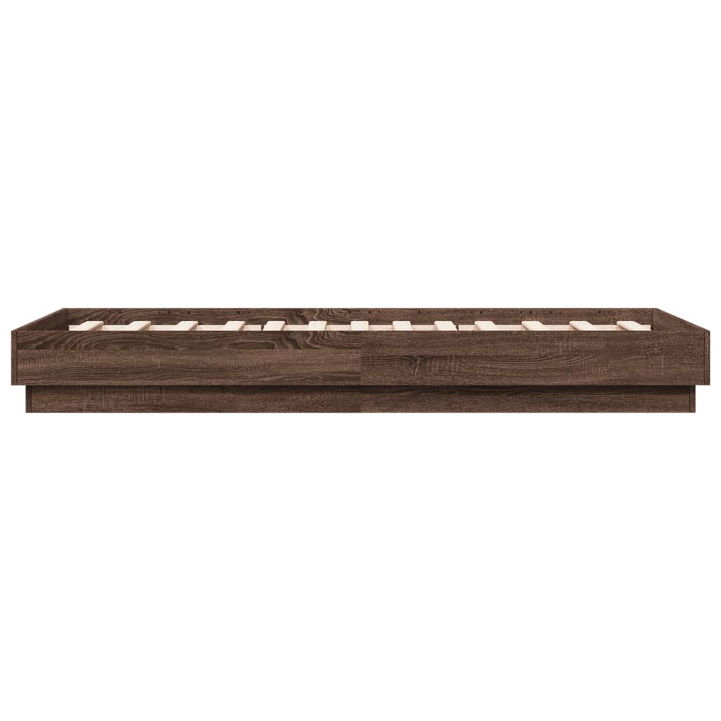 Bed Frame without Mattress with LED Lights Brown Oak 75x190 cm Small Single