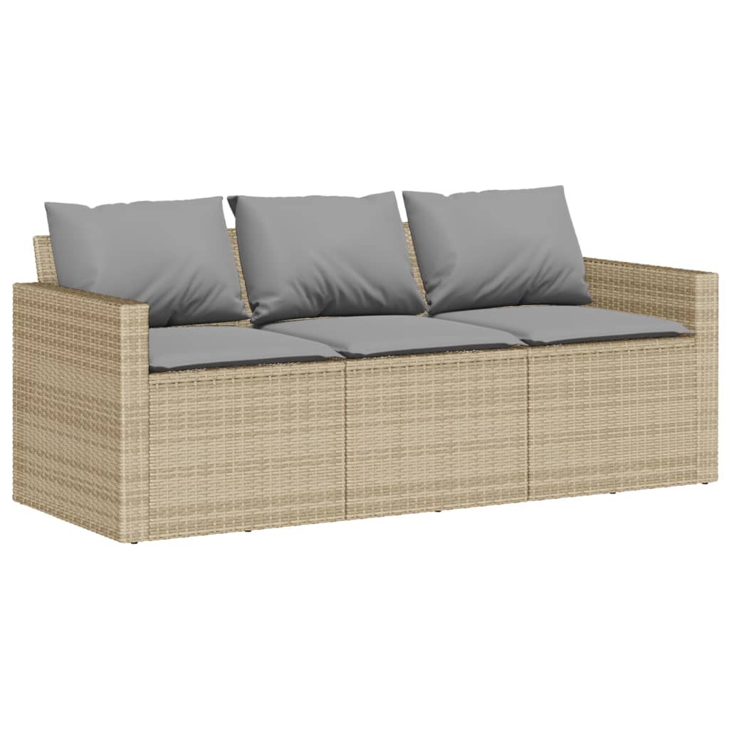 Garden Sofa with Cushions 3-Seater Beige Poly Rattan