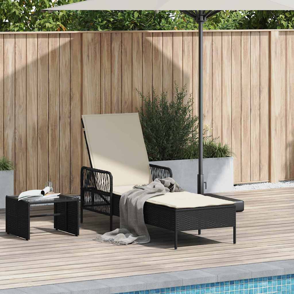 Sun lounger Reclining Black 157 x 55 x 92cm Poly Rattan