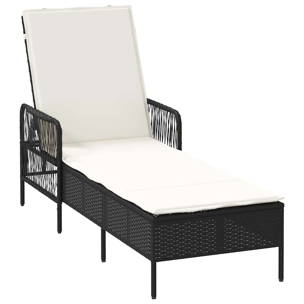Sun lounger Reclining Black 157 x 55 x 92cm Poly Rattan