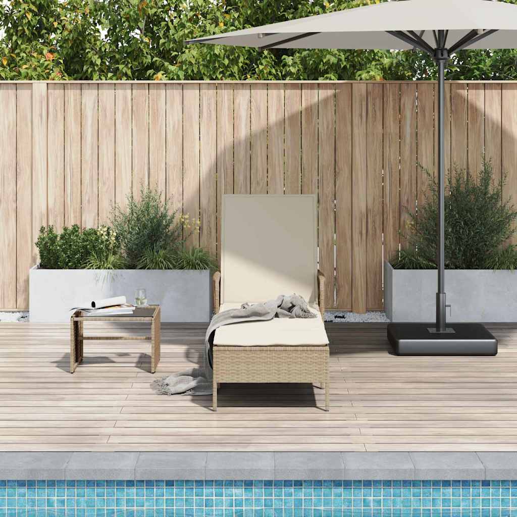 Sun lounger Reclining Beige 157 x 55 x 92cm Poly Rattan