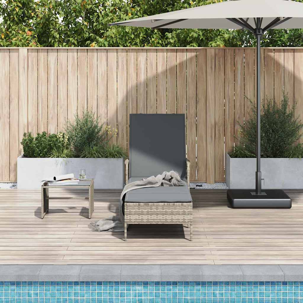 Sun lounger Reclining Light Grey 157 x 55 x 92cm Poly Rattan