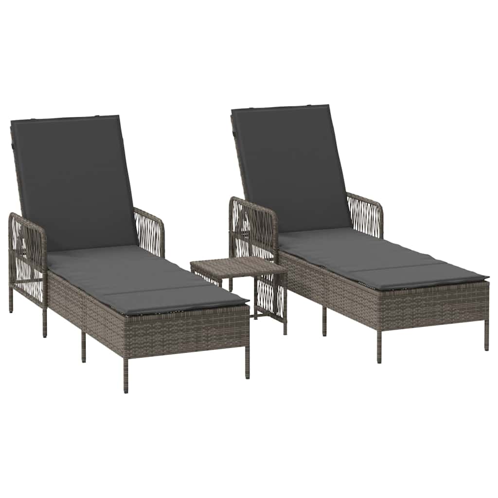Sun lounger Reclining 2 pcs Grey 35 x 35 x 32cm Poly Rattan