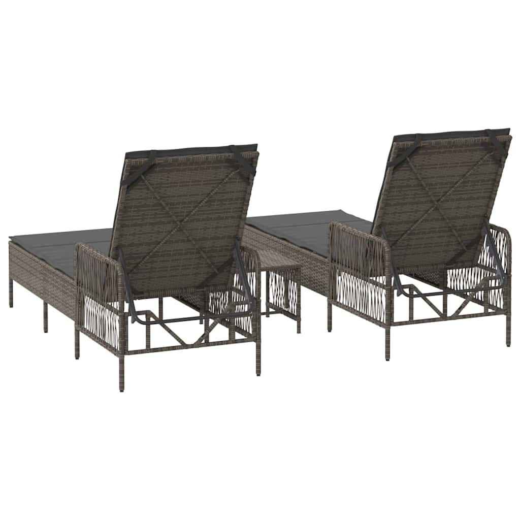 Sun lounger Reclining 2 pcs Grey 35 x 35 x 32cm Poly Rattan