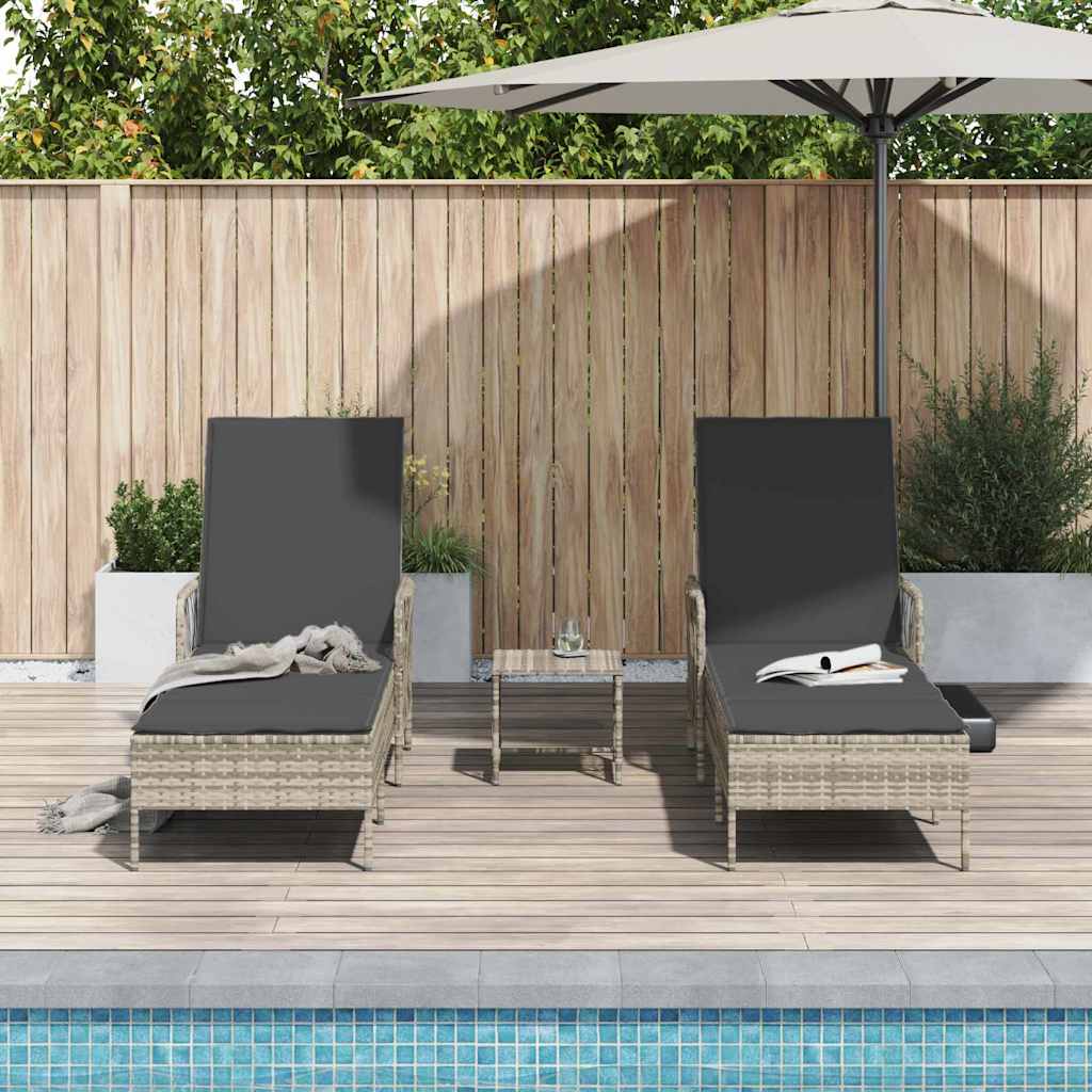 Sun lounger 2 pcs Light Grey 35 x 35 x 32cm Poly Rattan