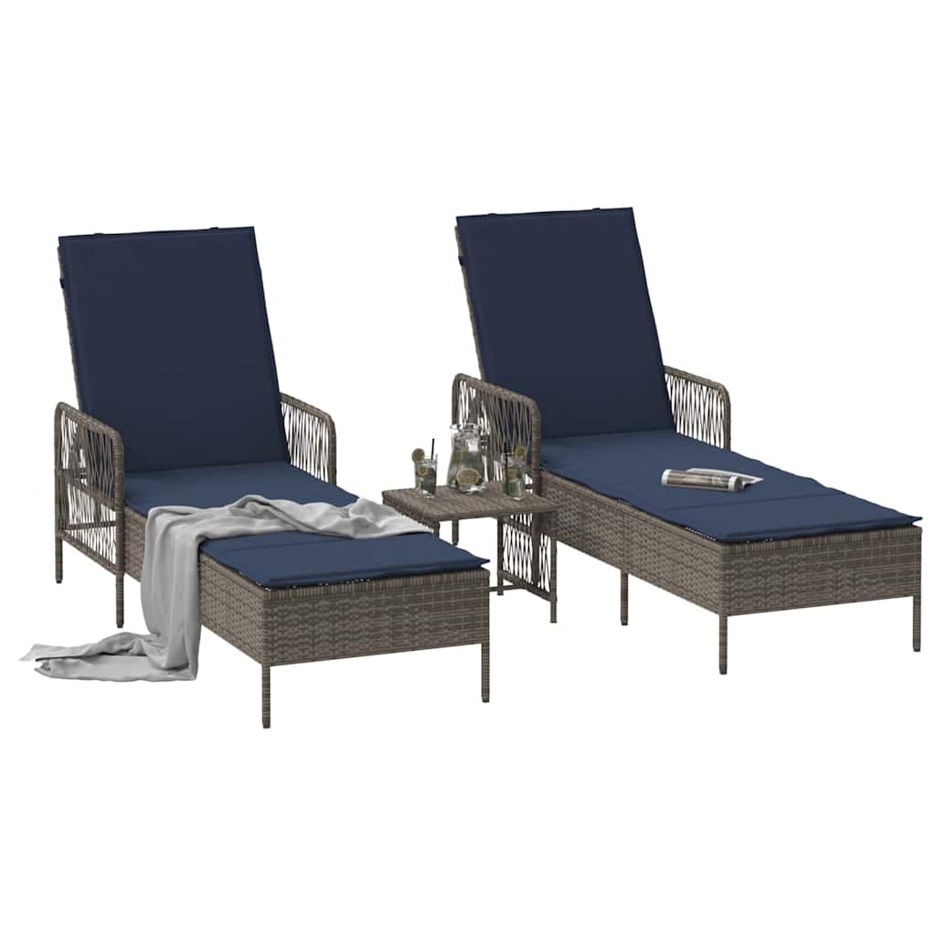 Sun lounger Reclining 2 pcs Grey 35 x 35 x 32cm Poly Rattan