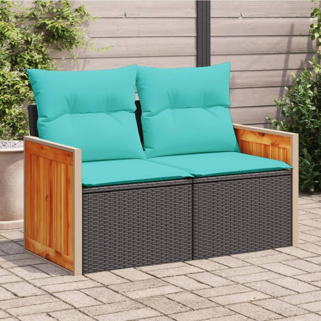 Garden Sofa with Cushions 2-Seater Black Poly Rattan
