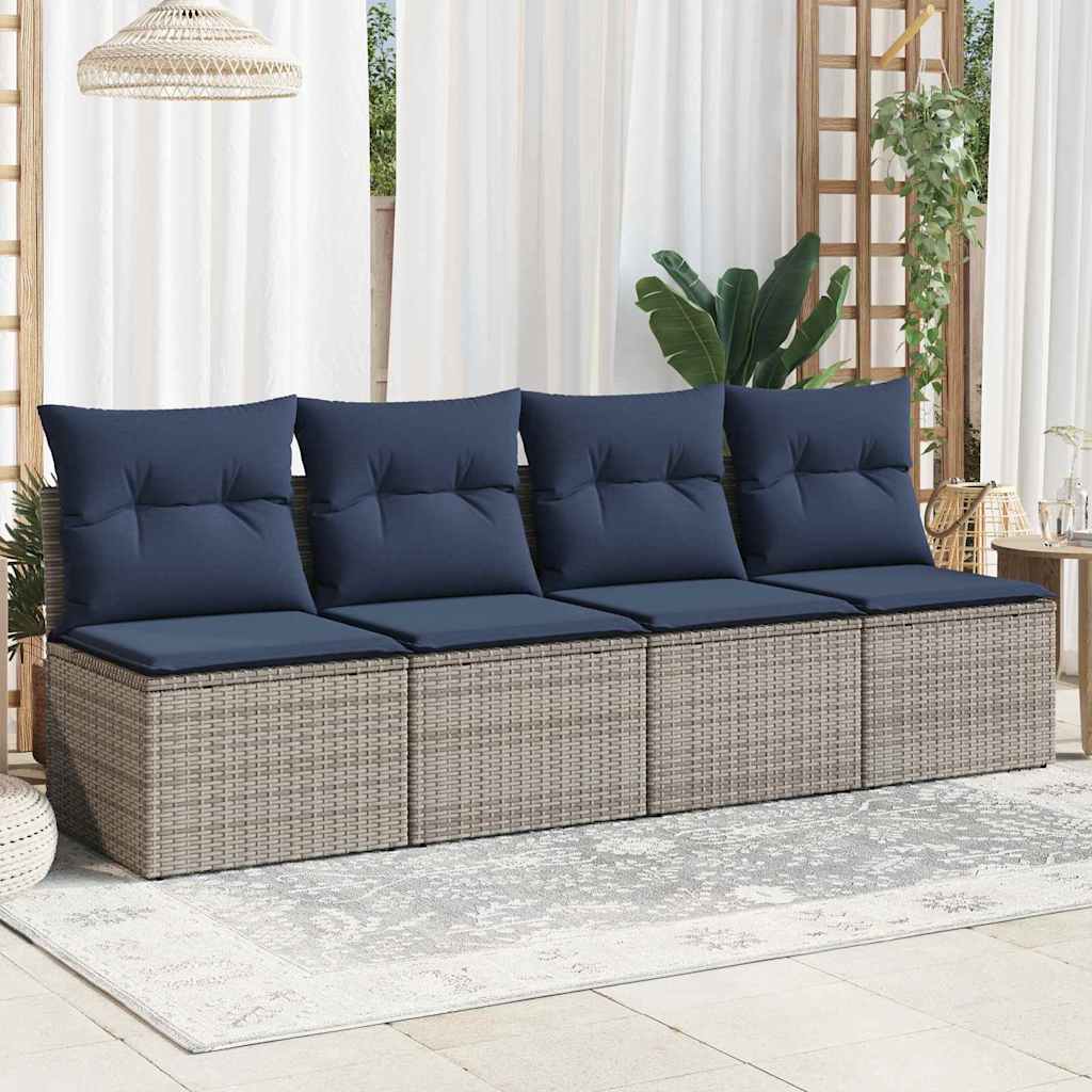 Garden Sofa with Cushion Grey 220 x 62 x 69cm Poly Rattan