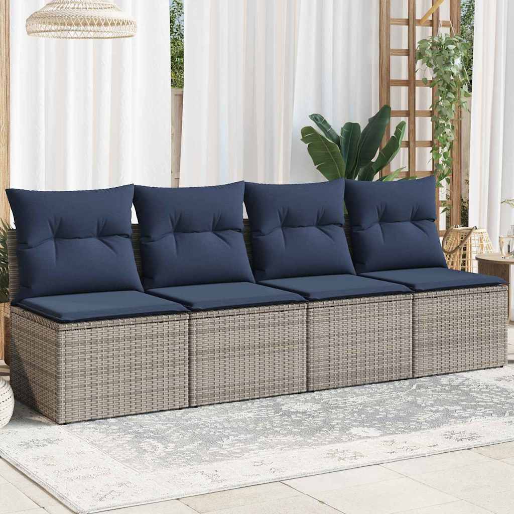 Garden Sofa with Cushion Grey 220 x 62 x 69cm Poly Rattan