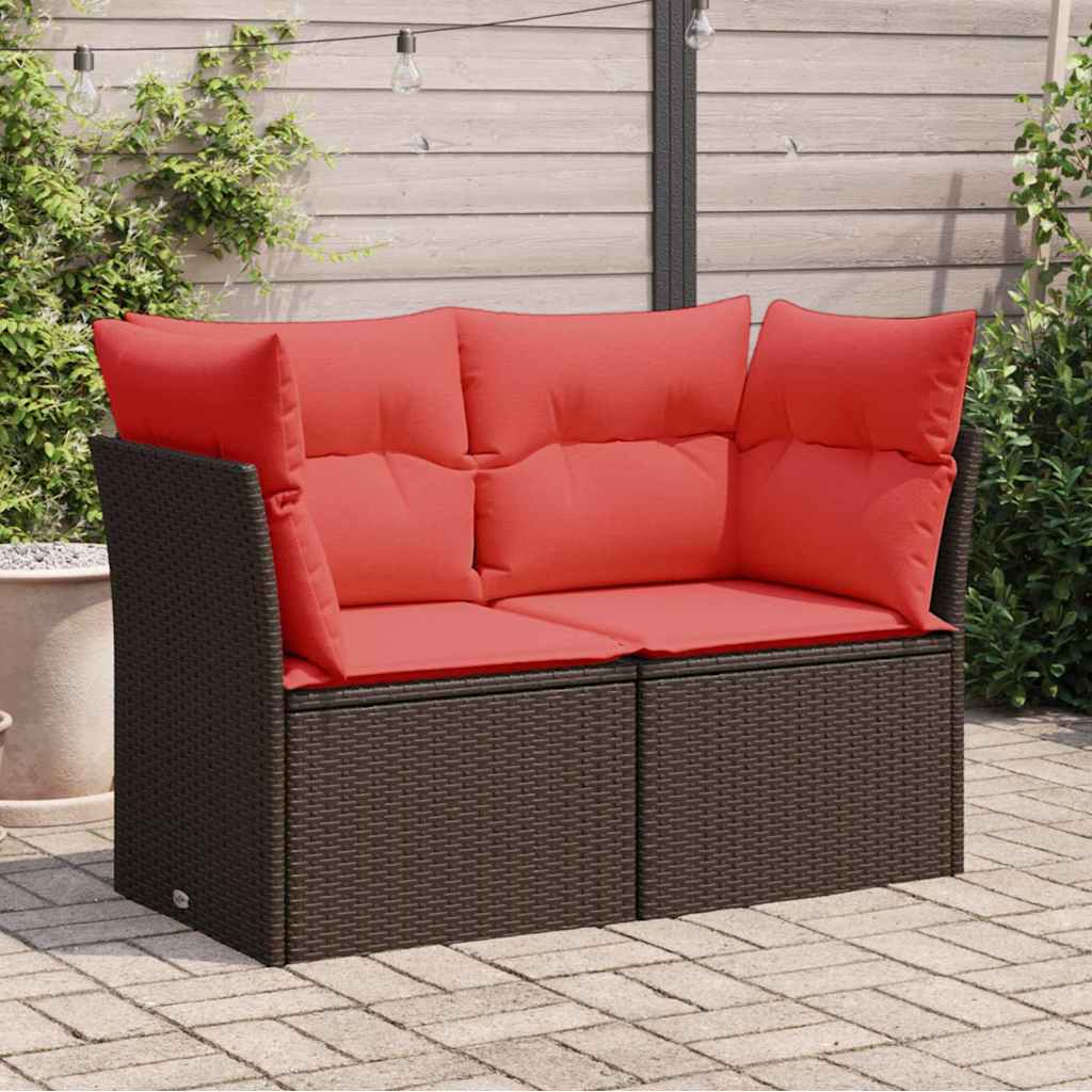 Garden Sofa with Cushions 2-Seater Brown Poly Rattan