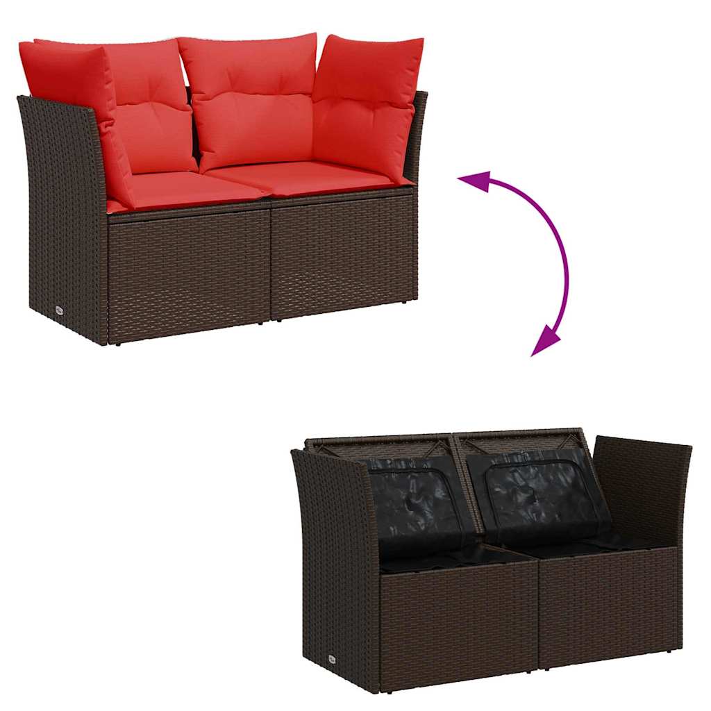 Garden Sofa with Cushions 2-Seater Brown Poly Rattan