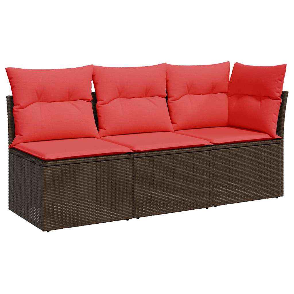 Garden Sofa with Cushions 3-Seater Brown Poly Rattan