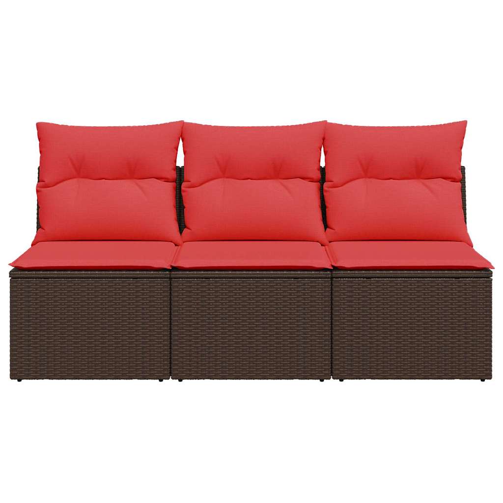 Garden Sofa with Cushions 3-Seater Brown Poly Rattan