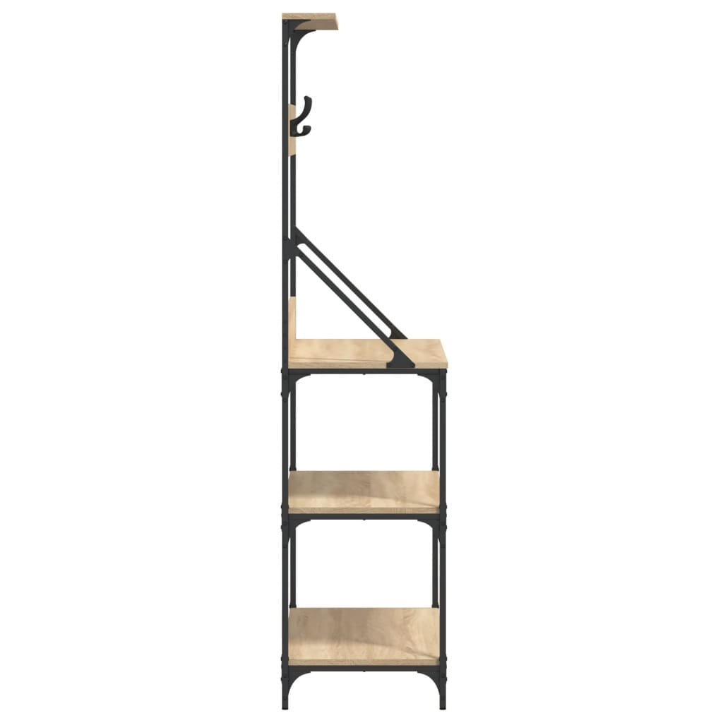 Baker's Rack with Hooks 4-Tier Sonoma Oak Engineered Wood