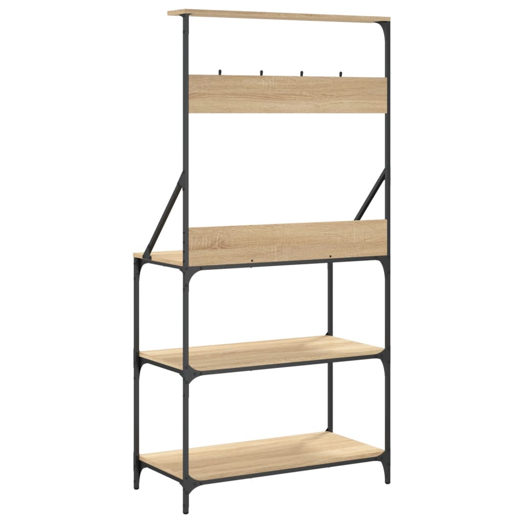 Baker's Rack with Hooks 4-Tier Sonoma Oak Engineered Wood