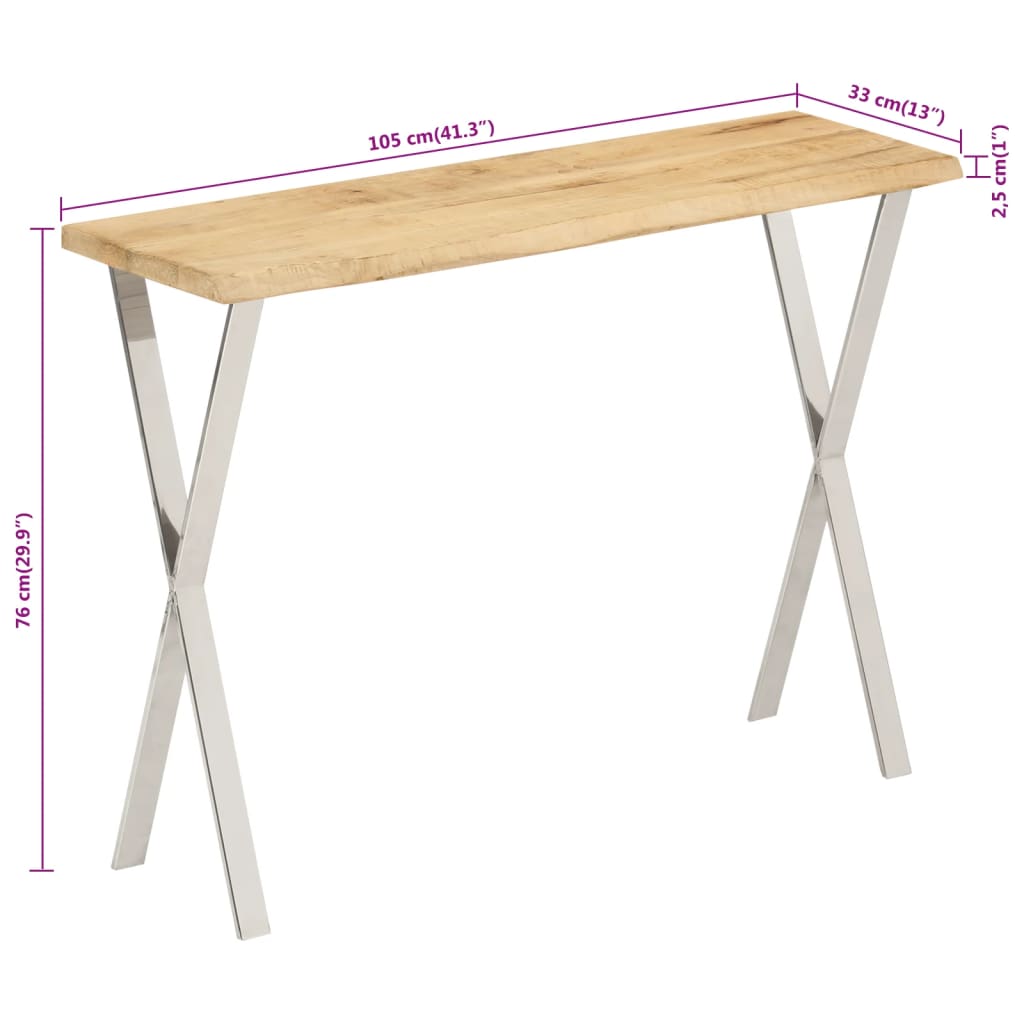 Console Table with Live Edge 105x33x76 cm Solid Wood Mango