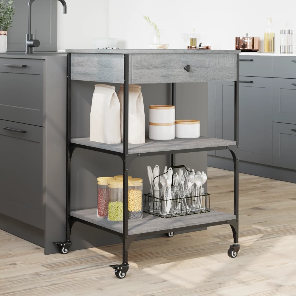 Kitchen Trolley Grey Sonoma 60x48x89.5 cm Engineered Wood