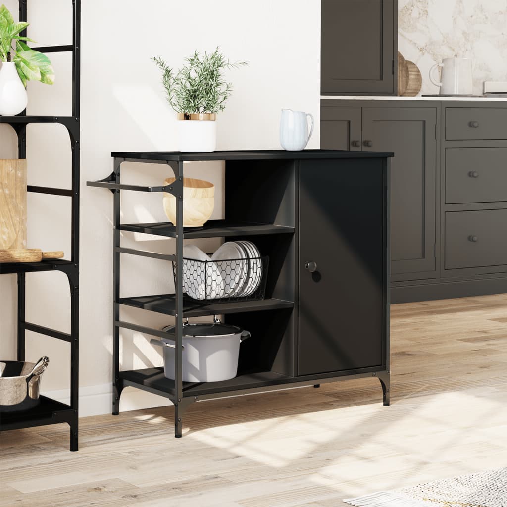 Kitchen Trolley Black 87.5x38.5x84.5 cm Engineered Wood