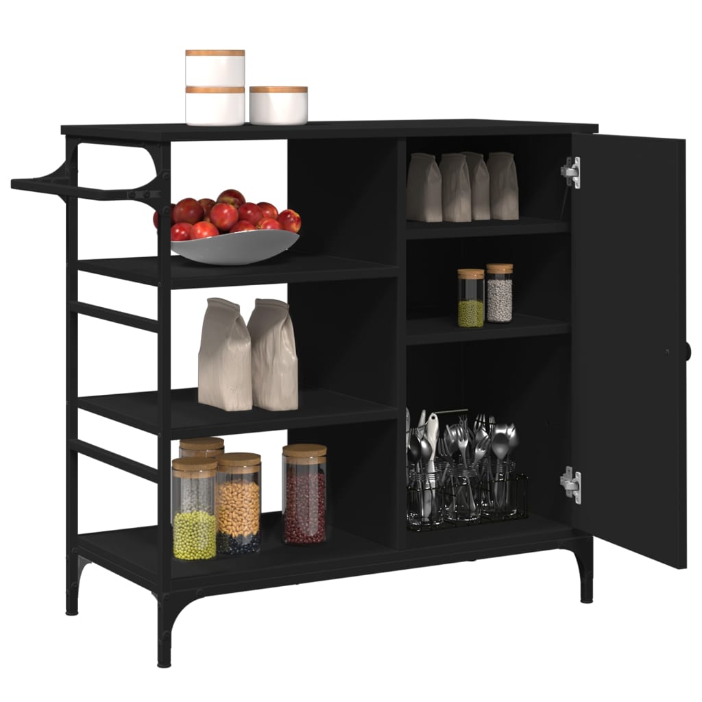 Kitchen Trolley Black 87.5x38.5x84.5 cm Engineered Wood