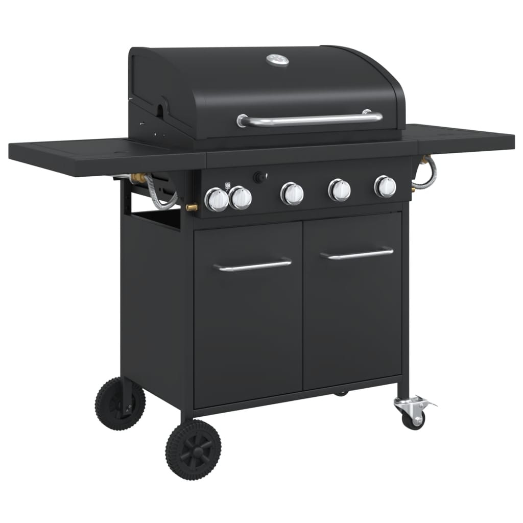 Gas BBQ Grill with 5 Burners Black Powder-coated Steel