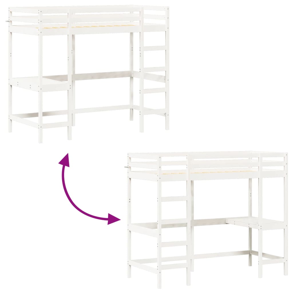 Loft Bed without Mattress White 100x200 cm Solid Wood Pine