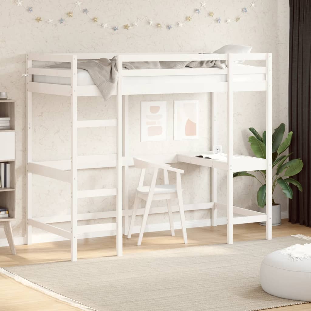 Loft Bed without Mattress White 100x200 cm Solid Wood Pine