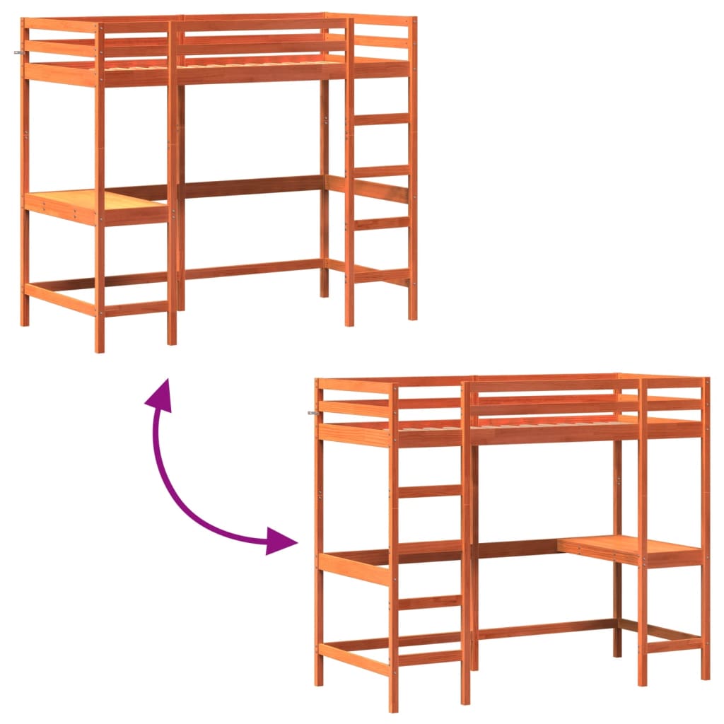 Loft Bed without Mattress Wax Brown 90x200 cm Solid Wood Pine