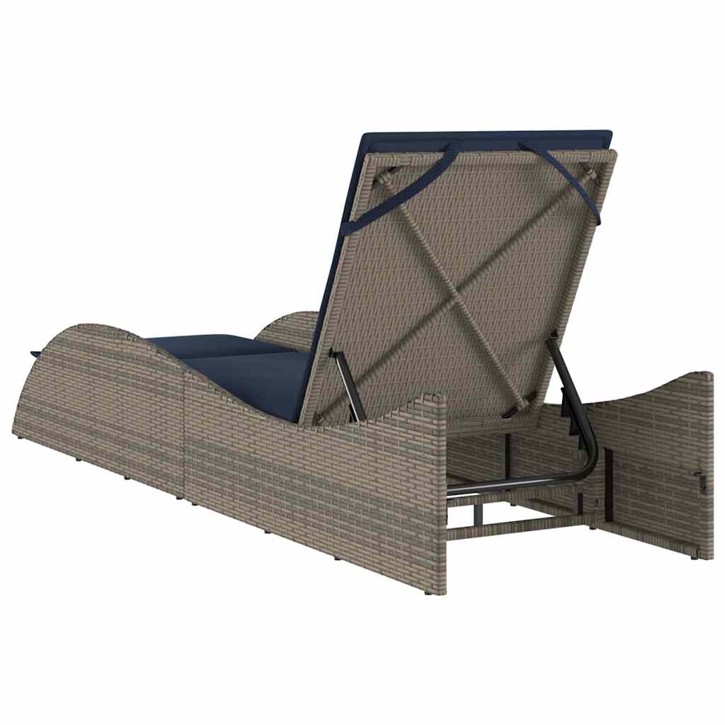 Sun Lounger with Cushion Grey 60x205x73 cm Poly Rattan