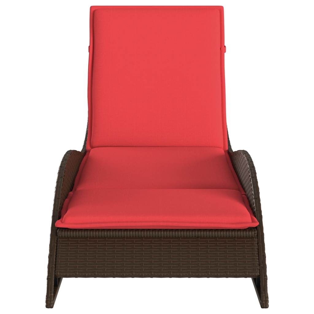Sun Lounger with Cushion Brown 60x205x73 cm Poly Rattan
