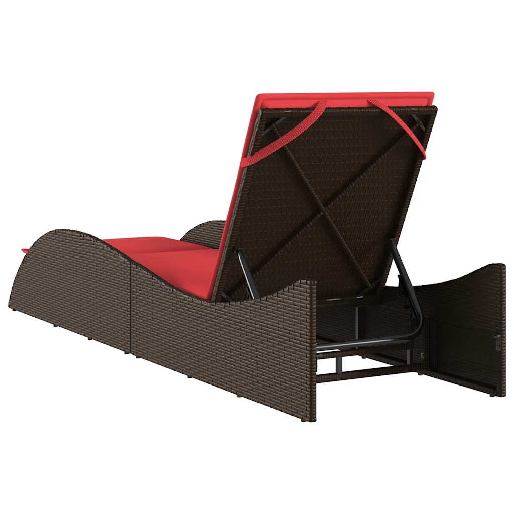 Sun Lounger with Cushion Brown 60x205x73 cm Poly Rattan