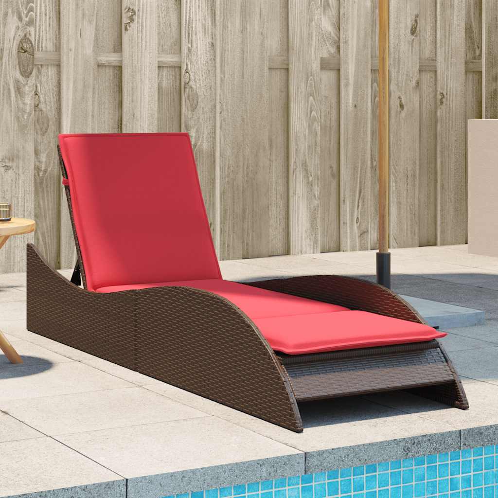 Sun Lounger with Cushion Brown 60x205x73 cm Poly Rattan
