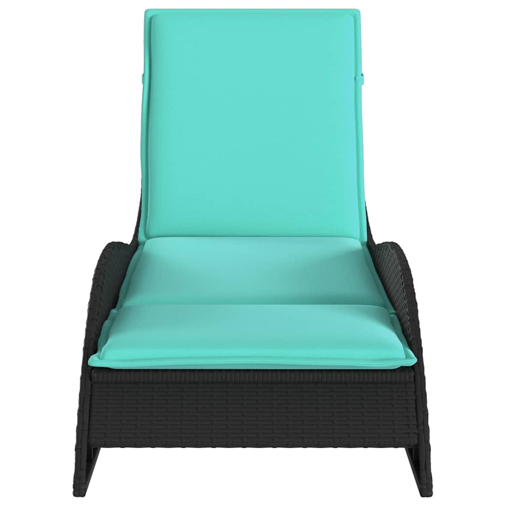 Sun Lounger with Cushion Black 60x205x73 cm Poly Rattan