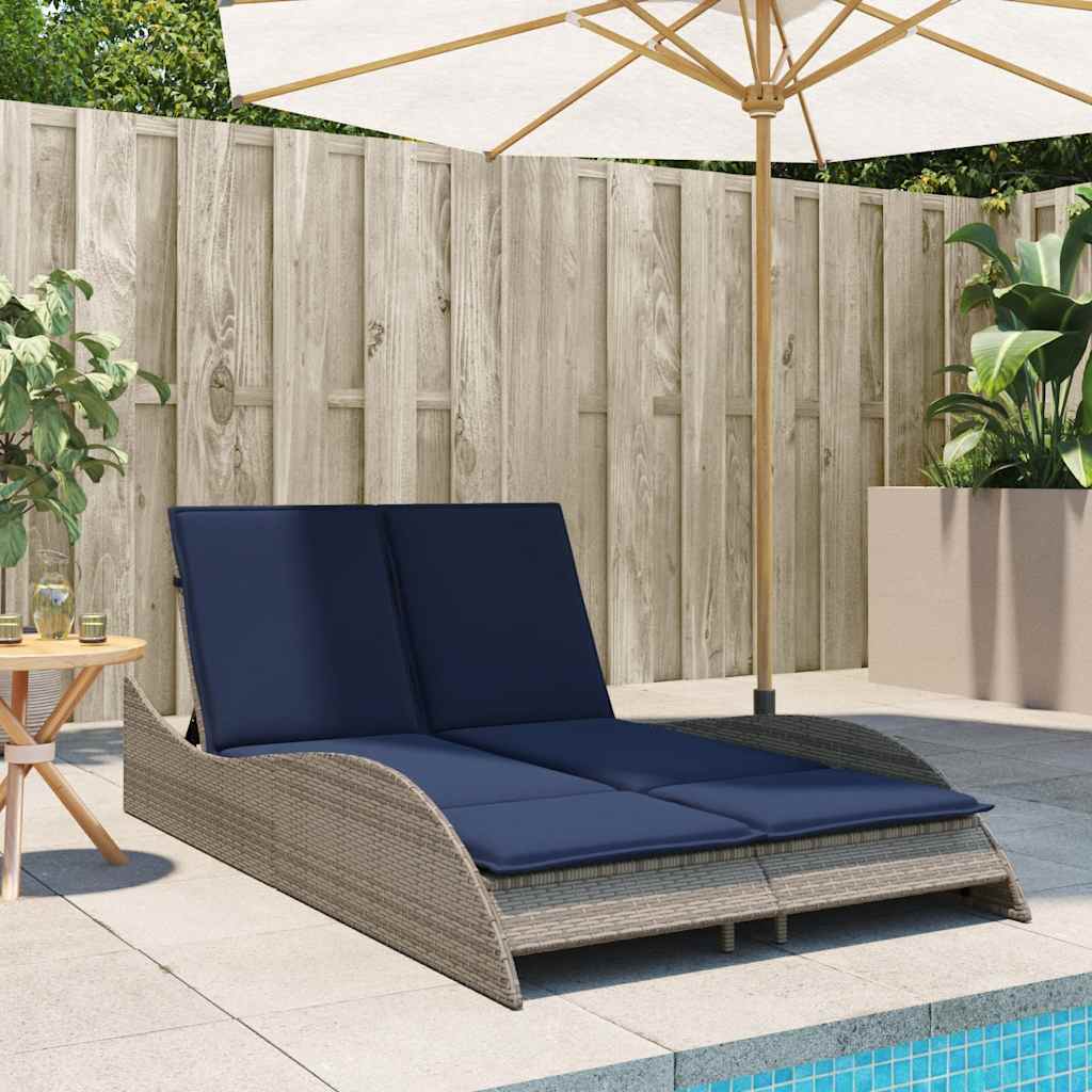 Sun Lounger with Cushions Grey 114x205x73 cm Poly Rattan
